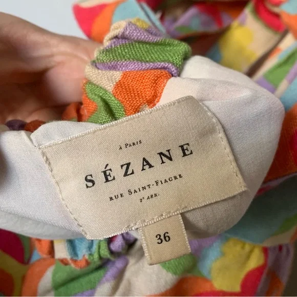 Sezane Melville Organic Linen Midi Dress Seventies Multicolor Print 36 4 - Picture 9 of 10